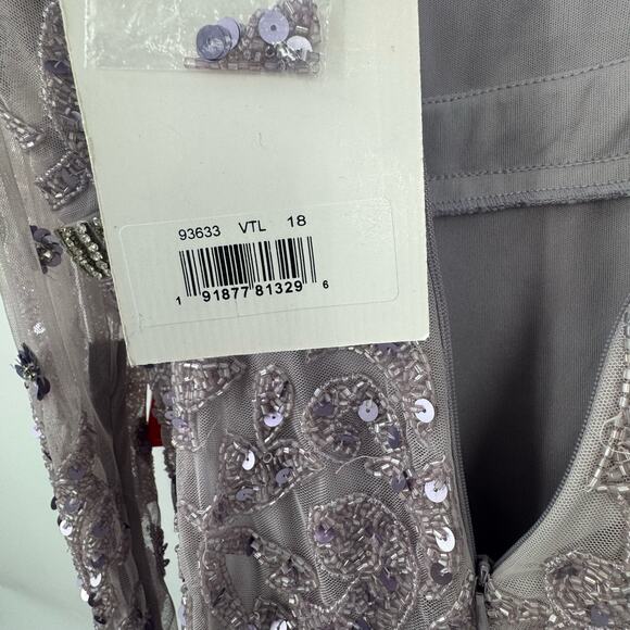 Mac Duggal Mesh Sequin Long Sleeve Belted Tea Dress Vintage Lilac Size 18 NWT - Picture 13 of 13